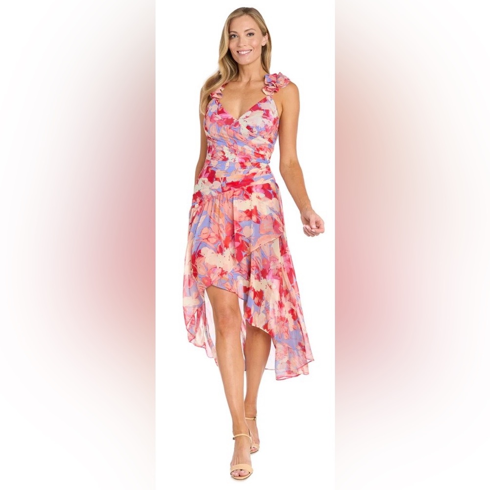 R&M Richards Pink and Blue High Low Dress